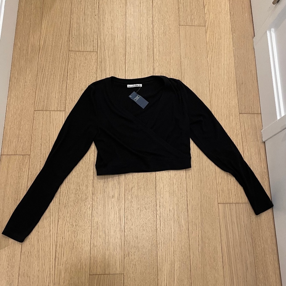 Abercrombie Black Ribbed Wrap Crop Top - NWT